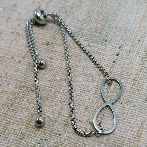 Imagen 7 de 7 de Pulsera Mujer Ajustable Acero Inoxidable Dije Infinito Plata
