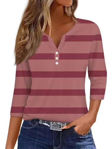 Tops Elegante Informal Manga 3 4 Cuello V Blusa Holgada Moda