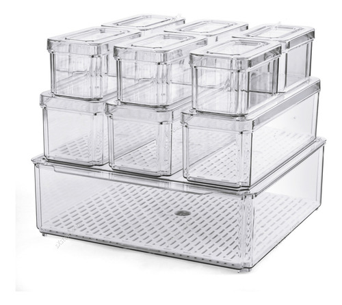 Juego De 10 Organizadores De Refrigerador Y Almacenamiento Transparentes Apilables Con Tapas, Organizadores De Nevera, Contenedores De Almacenamiento De Refrigerador Para Frutas Y Verduras