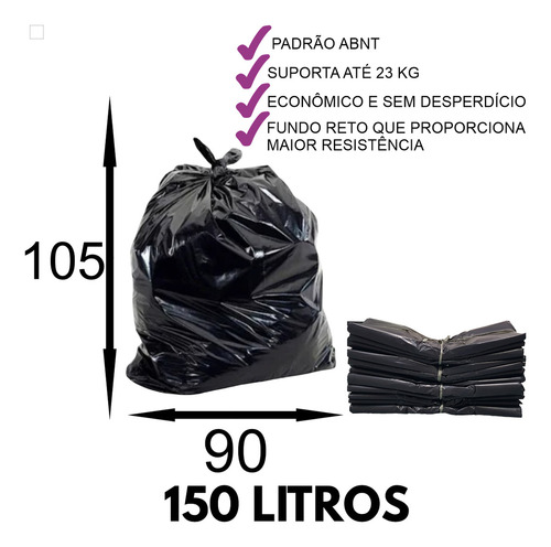 Saco Para Lixo Sanito Econômico Reforçado 150 Litros 90cm x 105cm com 100 Unidades