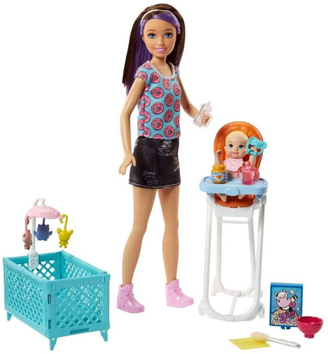 Imagen 1 de 5 de Barbie Skipper Niñera Con Bebe Barbie Y Accesorios Original