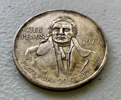 100 Cien Pesos Morelos 1977 Plata Grado X F