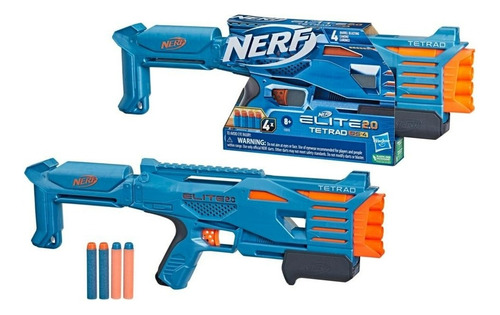 Lanzador Nerf Elite 2.0 Tetrad Qs-4 Azul Con Naranja