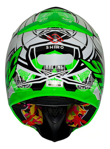 Capacete Shiro Thunder 3 Composto De Carbono Mx 917 Cross Motocross Trilha Enduro Cor Verde fluor Tamanho do capacete L(60)