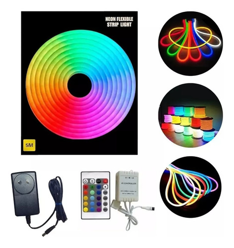 Tira Neon Led Rgb 220v  Control Multicolor 5 Metros Flexible