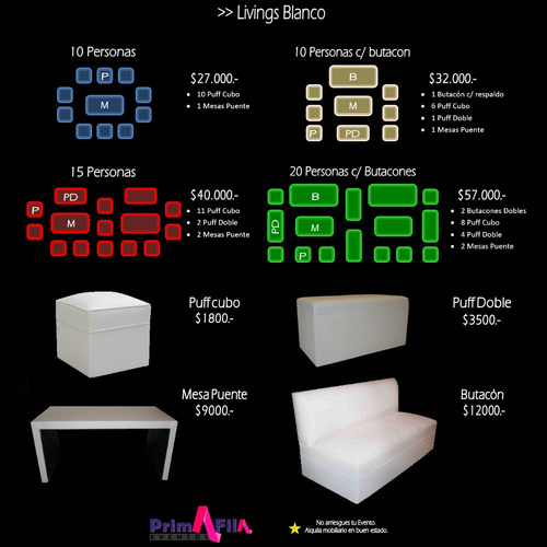 Alquiler De Living, Puff, Mesas, Sillones, Envios Sin Cargo*