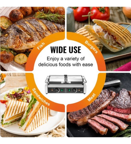 Parrilla Eléctrica Comercial Sandwichera Panini Plancha Dob Plateado