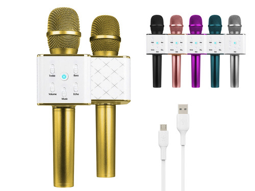 Microfono Karaoke Inalambrico Parlante Recargable Usb Color Dorado