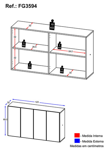 Aparador Buffet Suspenso Multimóveis Veneza Fg3594 Branco