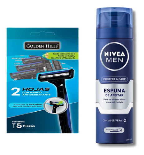 2 Pack Nivea Men Espuma Afeitar Hidratante + 5 Rastrillos