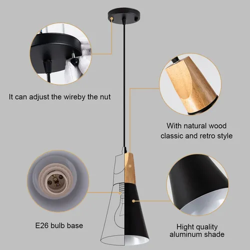 Lampara Colgante Nordica De Madera Negra Para Isla De Cocina