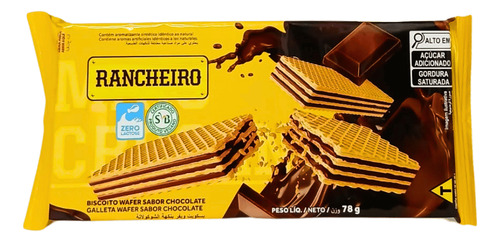 Biscoito Wafer Chocolate 78g Rancheiro - Kit 5 Un