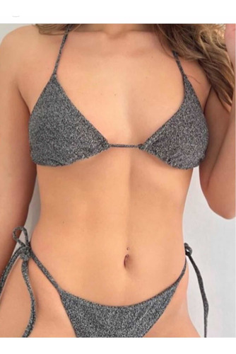 Bikini Lurex Plateada Push Up Moda Verano