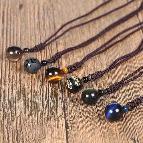 Collar Ojo De Tigre Proteccion Obsidiana Chakras. , Amuleto Color Gris