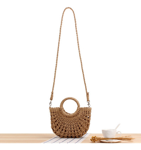 Bolso De Paja Para Mujer, Bolso De Mano Pequeño Con Marrón