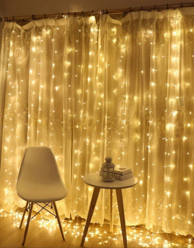 Cascada Cortina De Luz 800 Leds 3.80 Mts X 3 Mts Calida Fija