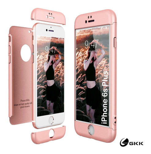 Carcasa 360° Gkk iPhone 6s/6 Plus + Lámina Rosegold 3 En 1