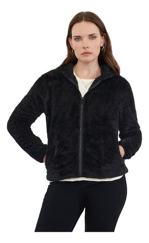 Polerón Mujer Peludo Hoodie Negro Corona