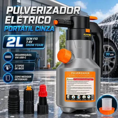Pulverizador Elétrico de Espuma 2 L para Carro e Moto Com Bateria Recarregável