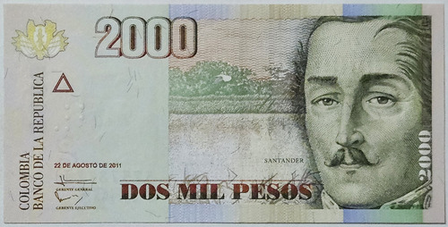 Billete 2000 Pesos 22/ago/2011 Colombia Unc 