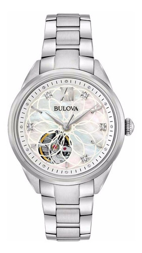 Reloj Bulova Diamond Automatic 96p181 Para Dama E-watch Color de la correa Plateado Color del bisel Plateado Color del fondo Blanco