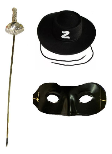 Kit Infantil Fantasia Zorro Com Chapéu, Espada E Máscara
