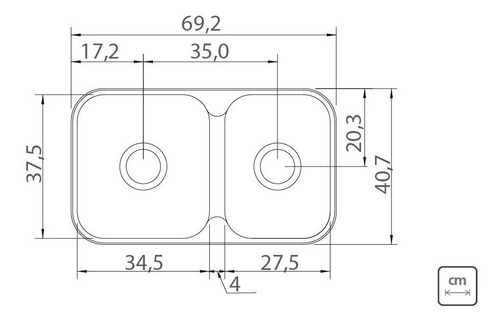 Imagen 2 de 6 de Bacha Pileta Doble Para Cocina 69x40 94062/102 Tramontina®