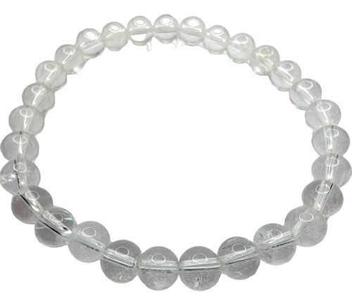 Pulsera De Piedra Natural Cuarzo Claro Premium 6mm X 18cm Color Cristal Diámetro 18 Cm Largo 18