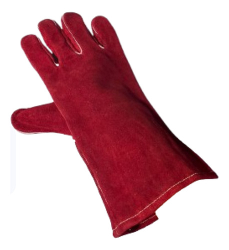 Par De Guantes Carnaza Largo Rojo Hilo Kevlar 35cm