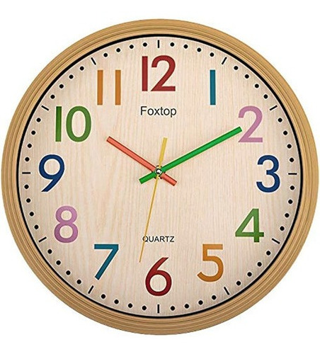 Foxtop Silent Kids Reloj De Pared Grande Colorido Decorativo