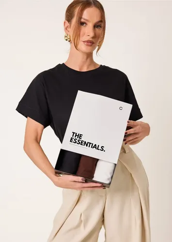 Kit 3 T-shirts Básicas Feminino Algodão Preto Marrom Off