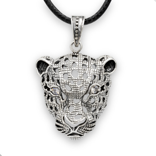 Colgante Leopardo Salvaje Plata 925 + Collar Negro | M80