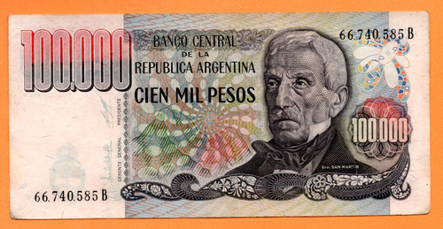 Billete 100000 Pesos Ley, Bottero 2504a, Año 1980 Mb 