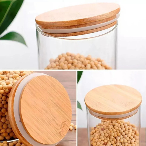 X6 Frascos Vidrio Hermético Contenedor Tapa Bambu 750ml Taper Alacena 18cm X 10cm Color Transparente