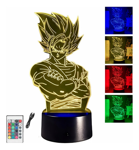 Lampara Led 3d Nocturna Goku Dragon Ball Touch Control Remot