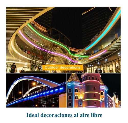 Imagen 6 de 10 de Kit Tira Luces Led Neon Manguera Flexible Exterior + Fuente