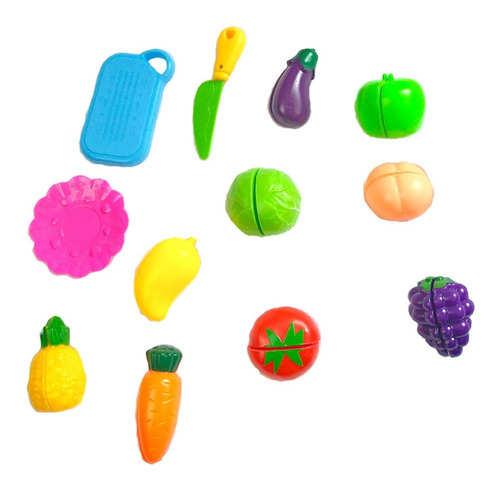 Kit Brinquedo Frutas / Legumes De Cortar 12 Pcs Comidinhas