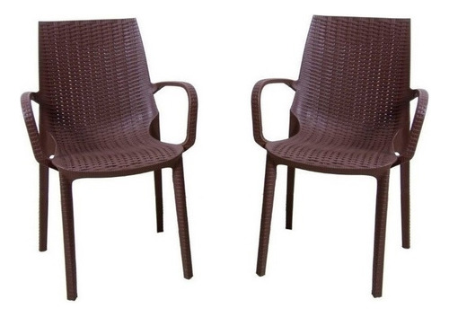 Silla Plastica Apilable Simil Rattan Diseño Melodi Pack 2 Color Chocolate