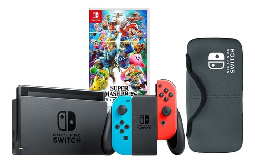Nintendo Switch Neon + Super Smash Bros Ultimate + Estuche.