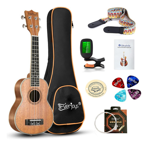 Soprano Ukelele Caoba 21 Pulgadas Profesional De Madera...