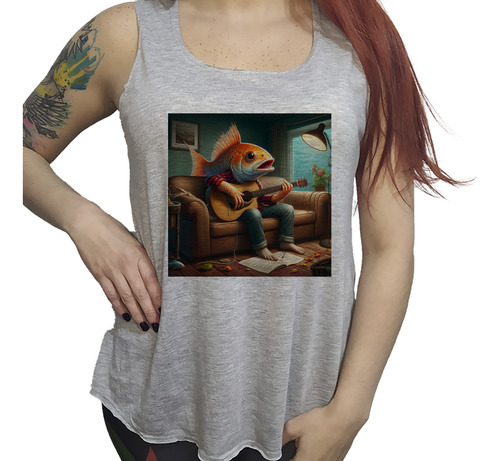 Musculosa Ac Dama Pez Con Forma De Humano Tocando Viola