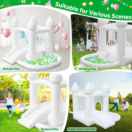 Bounce House Aonesy White Inflável Com Poço De Bolas E Escor