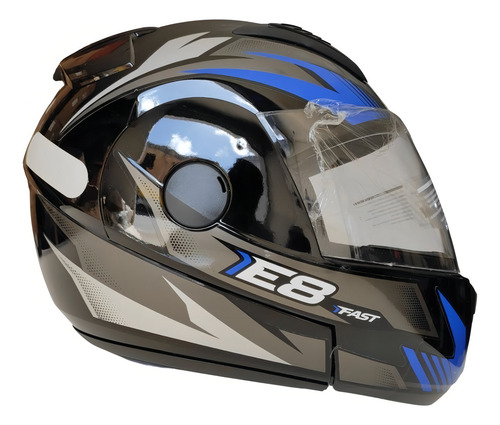 Capacete Articulado Ebf New E8 Robocop Escamoteável Preto Azul Tamanho 60