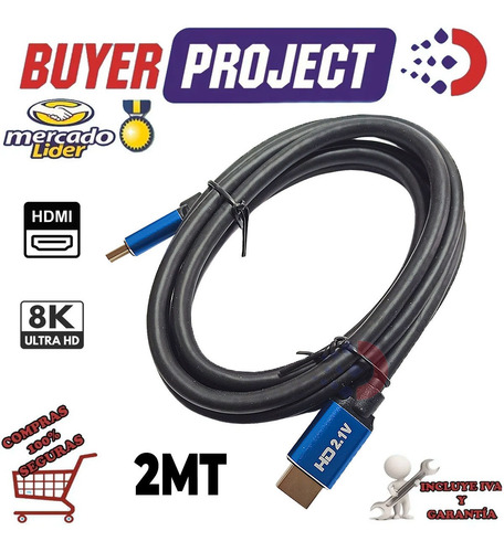 Imagen 2 de 3 de Cable Hdmi 2 Metros Full Hd 3d 4k 8k V2.1 Alta Calidad Gold