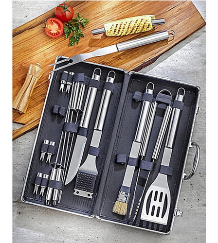 Imagen 2 de 10 de Kit Utensilios De Acero Asador Bbq 18pz. Mrbeef Estuche Pro