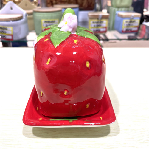 Mantequillera Con Tapa Mantequillera De Ceramica Frutilla Rojo