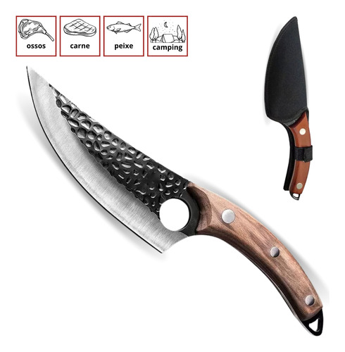 Faca Artesanal Damasco Gourmet Profissional 6 Cabo Madeira