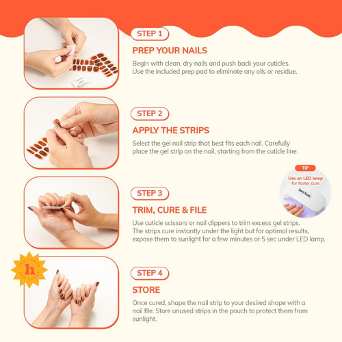 Heyhae Tiras De Uñas De Gel Semi Curadas | Sin Lámpara Led |