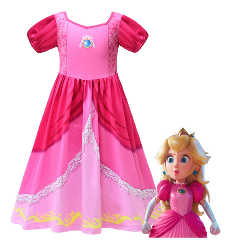 Vestido De Princesa Peach De Super Mario Niñas Cosplay Traje