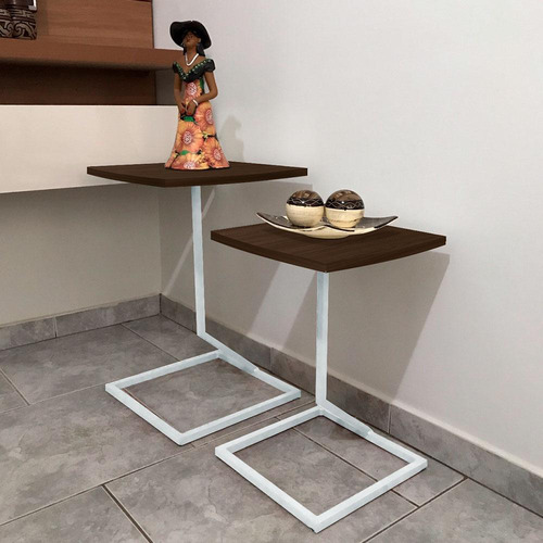 Conjunto Jogo Mesa Tip De Canto Lateral Tampo Quadrado Cor Branco/villandry